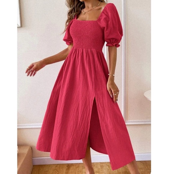 Shirred split hem A line dress - Picture 15 of 15